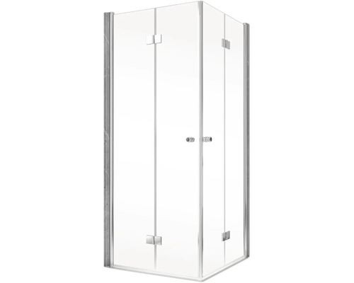 Hoekinstapdeur met draai-vouwdeur SCHULTE Garant 2.0 ExpressPlus 80 x 80 cm, chroomprofiel, helder glas, vuilafstotende glascoating, deurscharnier links, deurscharnier rechts, buffergreep