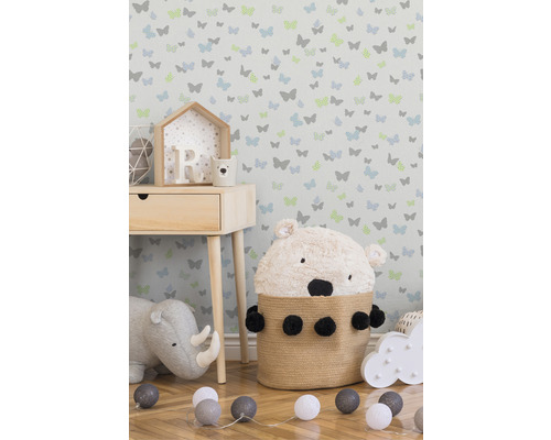 Vliesbehang 36933-3 Aantrekkelijke vlinders blauw groen wit