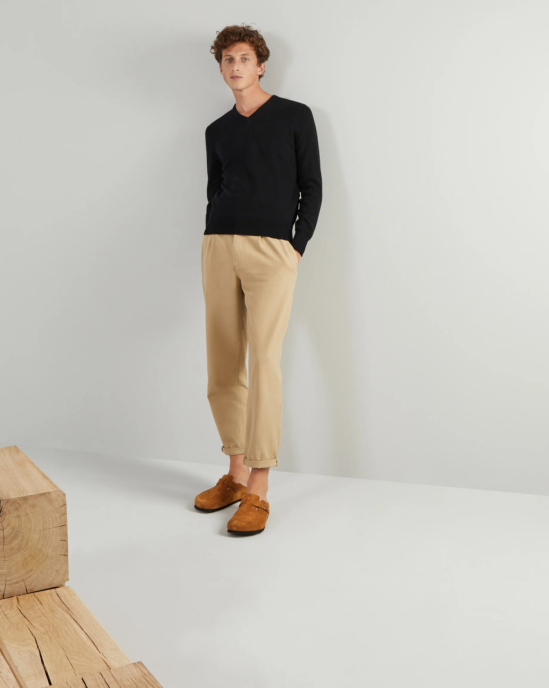 Pull homme col v en cachemire 2 fils | Noir