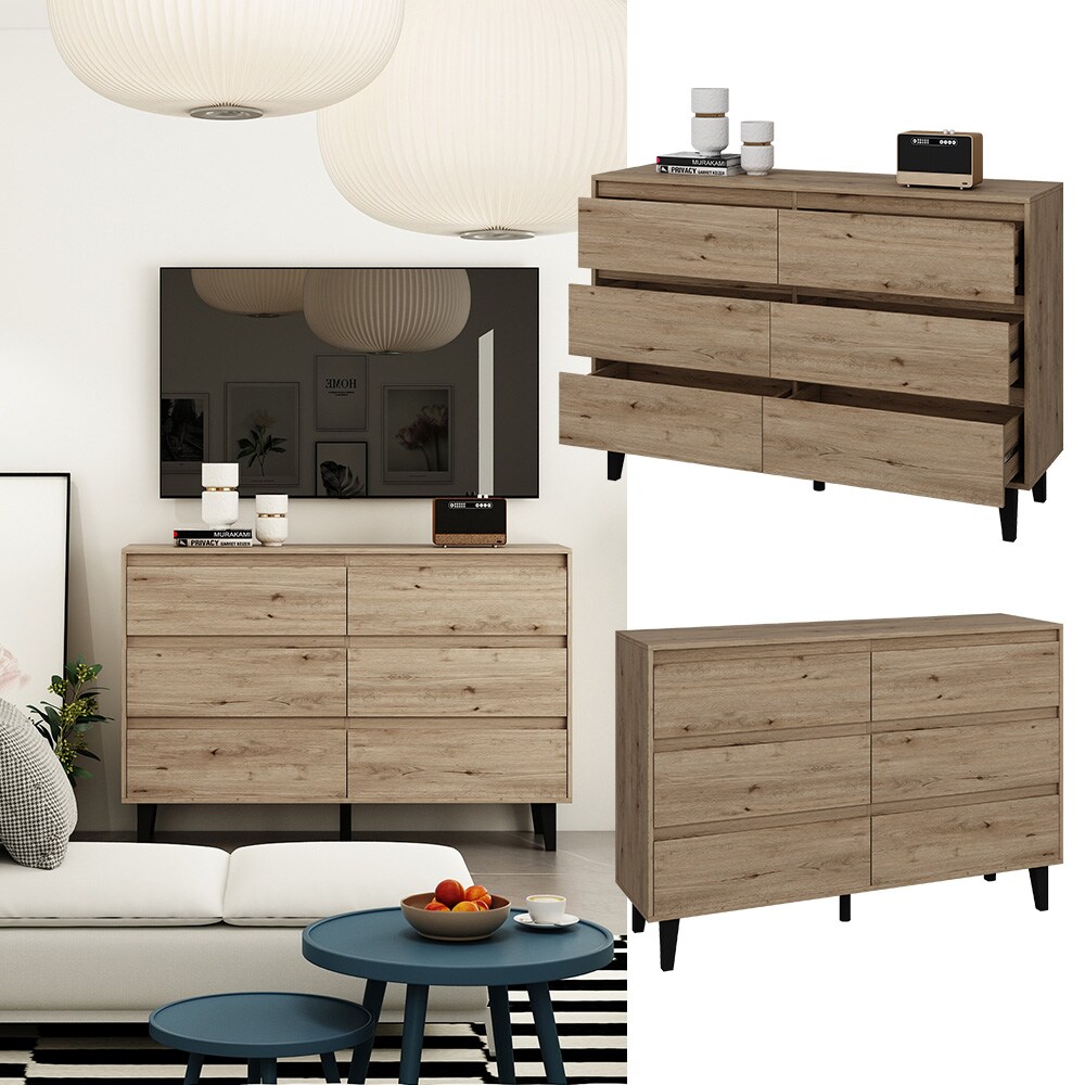 Vicco Sideboard Bahia Eiche 139 x 92 cm mit 6 Schubladen