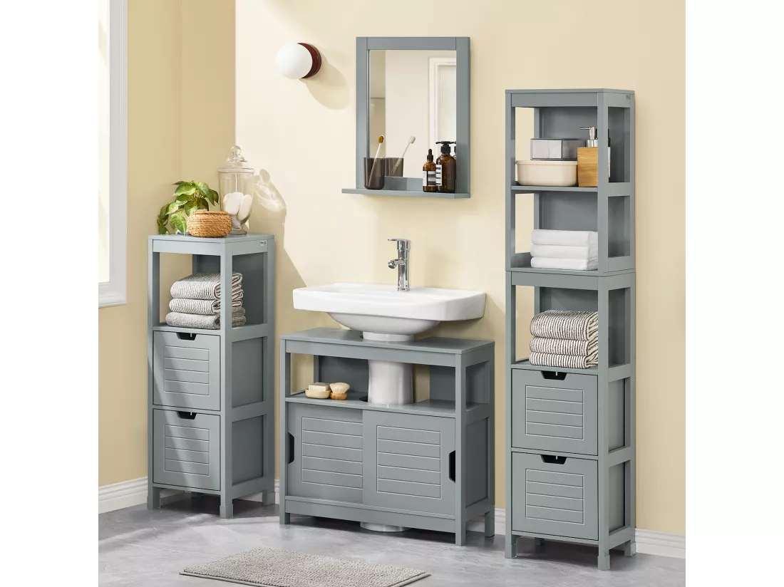 SoBuy FRG128-II-SG Meuble sous lavabo Meuble sous évier Meuble de Salle de Bain sous lavabo Housse Colonne lavabo Anti-humidité, Gris