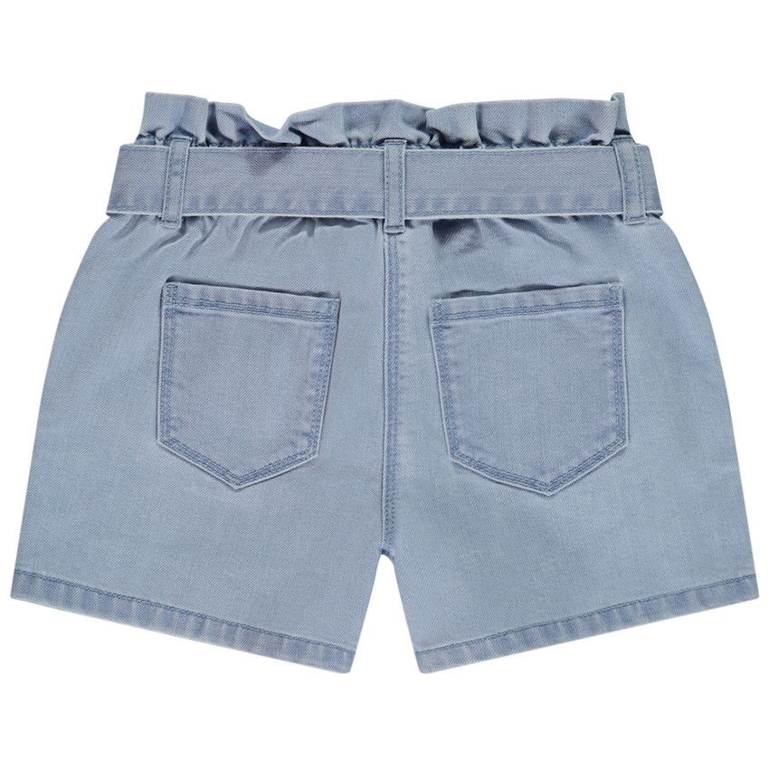 Short paperbag en jean avec ceinture à nouer pour fille - Bleu