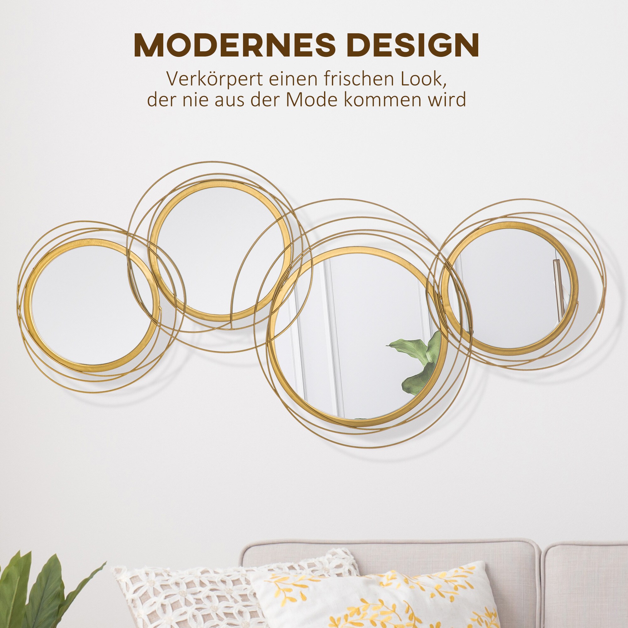 HOMCOM Wanddekoration mit Metallrahmen und Spiegeln gold 107L x 4B x 56H cm