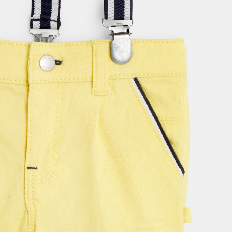 Bermuda à pinces en coton fantaisie et bretelles jaune bébé garçon