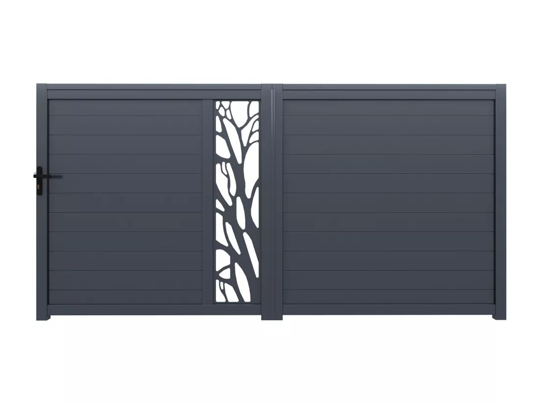 Portail électrique coulissant aluminium semi ajouré à motifs L350 x H187 cm anthracite LABRIT II