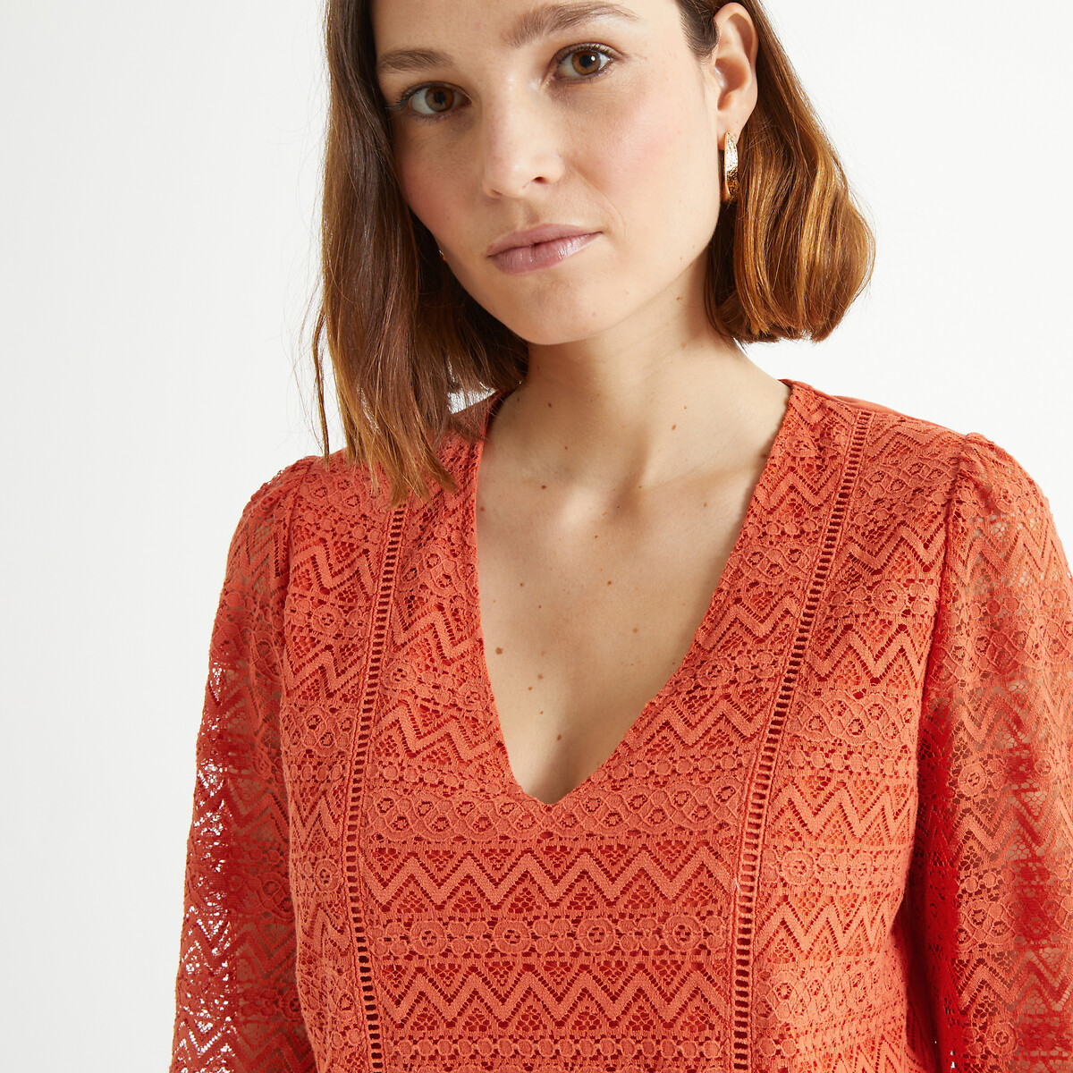 ANNE WEYBURN<br>Camiseta com decote em V e mangas 3/4