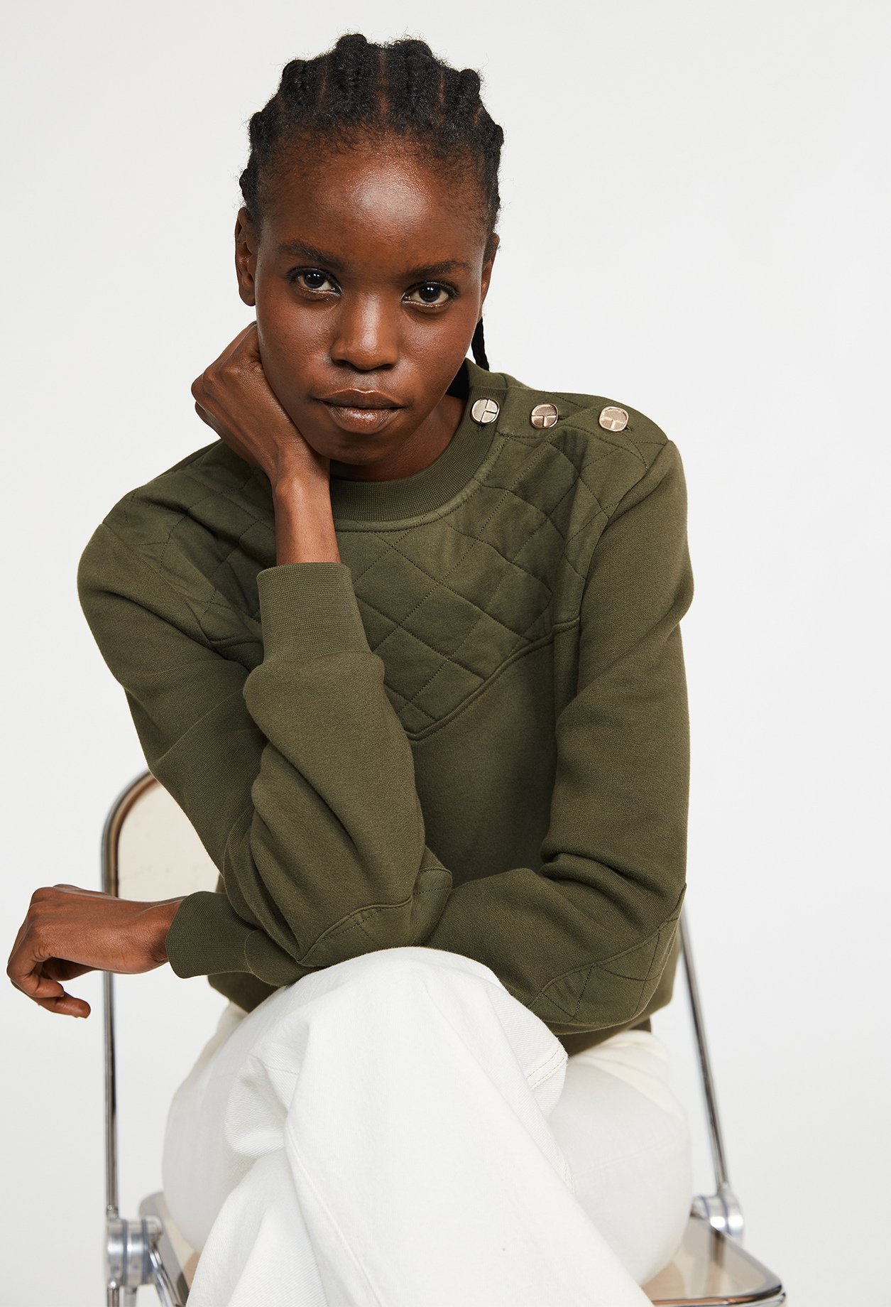 Sweatshirt kaki &agrave; manches longues