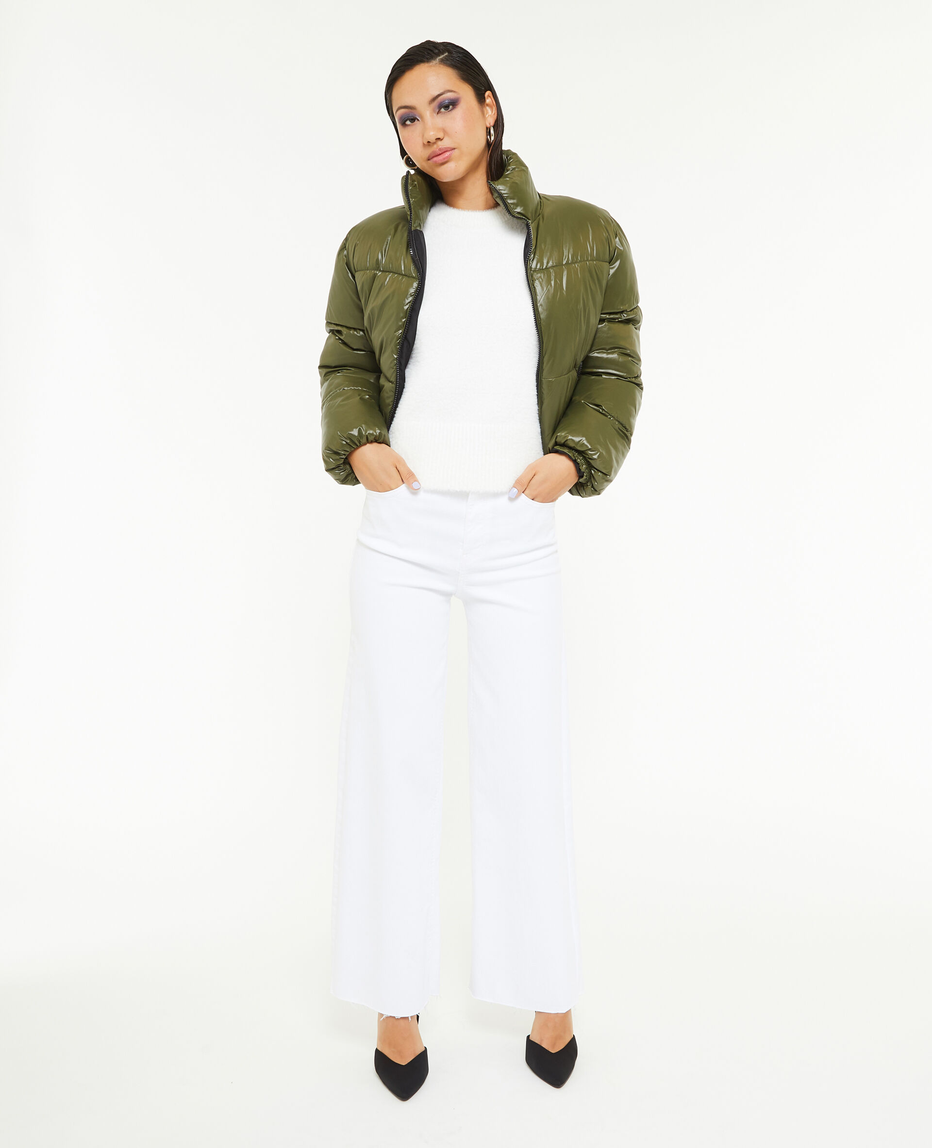 Pull en maille poilue et extensible - Blanc