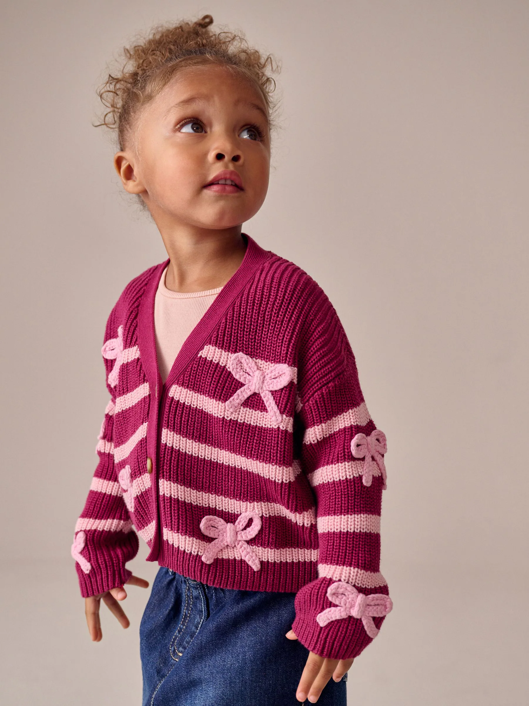 Roze - Vest met strik en V-hals (3mnd-7jr)