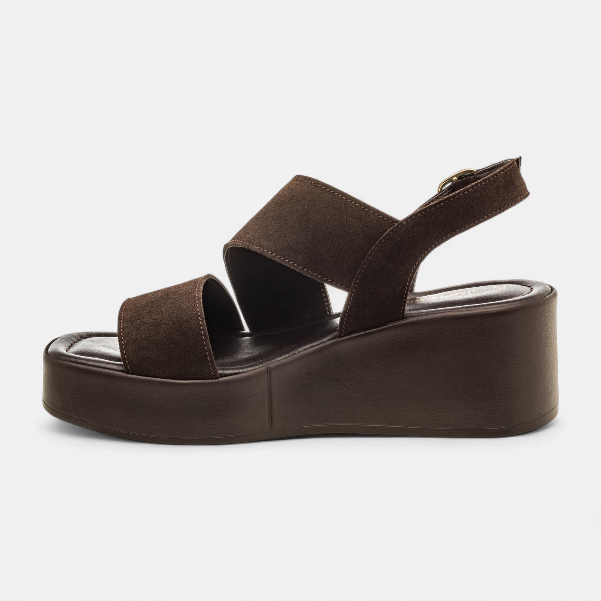Nu-pieds à talon compensé Femme en cuir marron