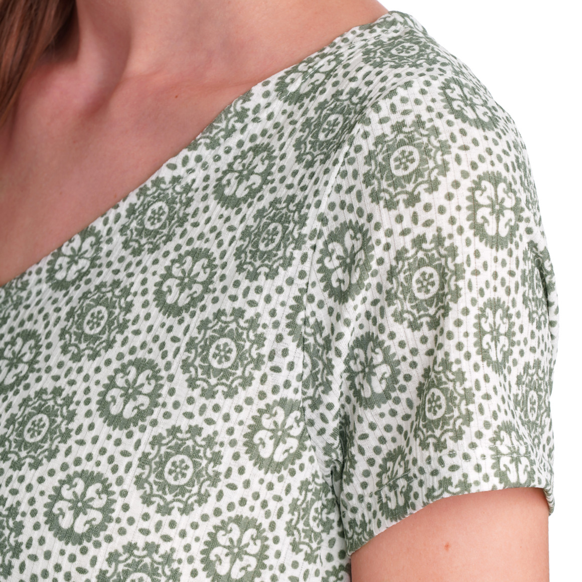 Damen T-Shirt mit floralem Muster weiss / dunkelgrün
