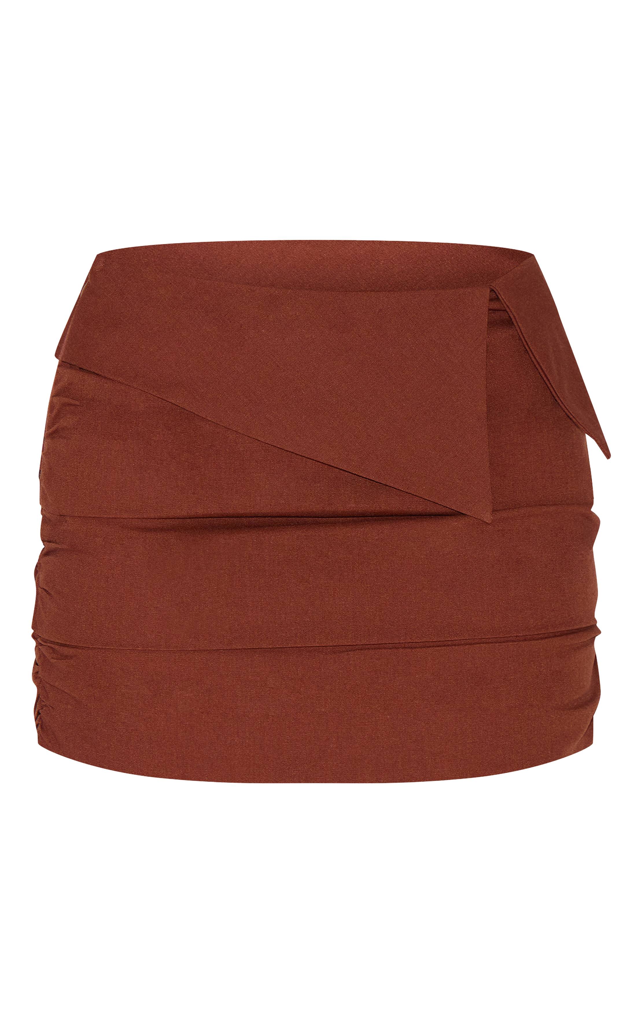 Chocolat Mini-jupe Froncée En Mélange De Lin Avec Taille Repliée