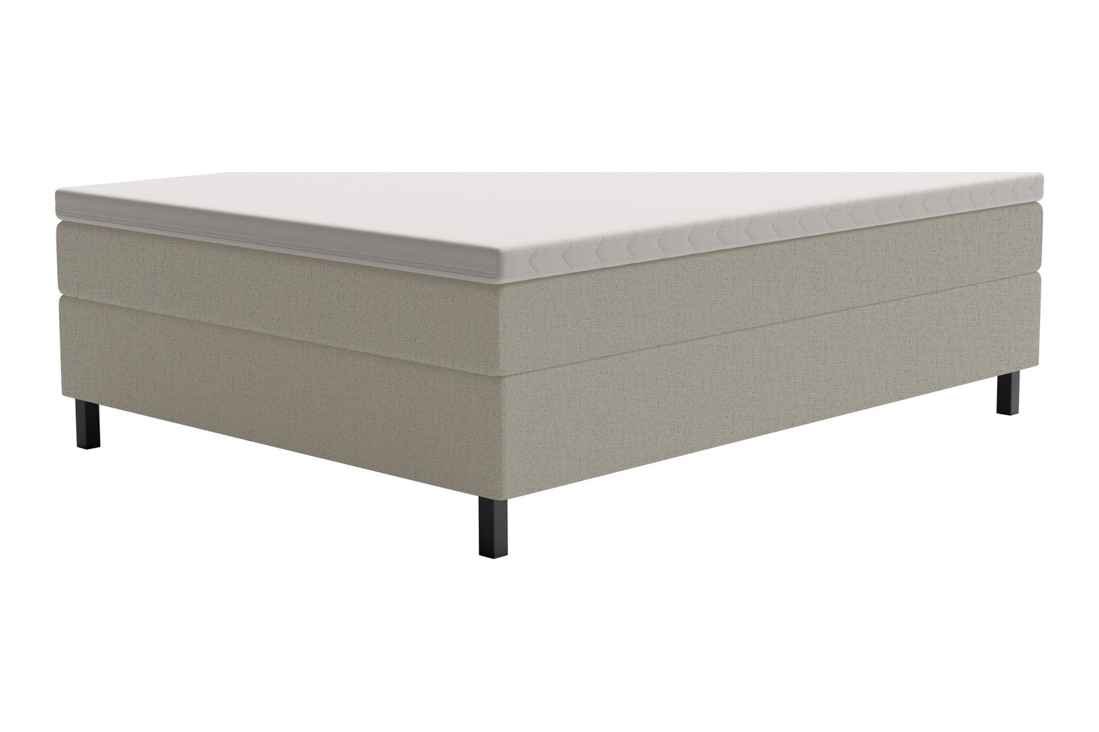 XOV Premium 15 Kontinentalseng 140x200 cm i tekstil coco 80 grå, fast/fast med Premium 15 overmadrass og sort firkantede ben, gavl selges separate