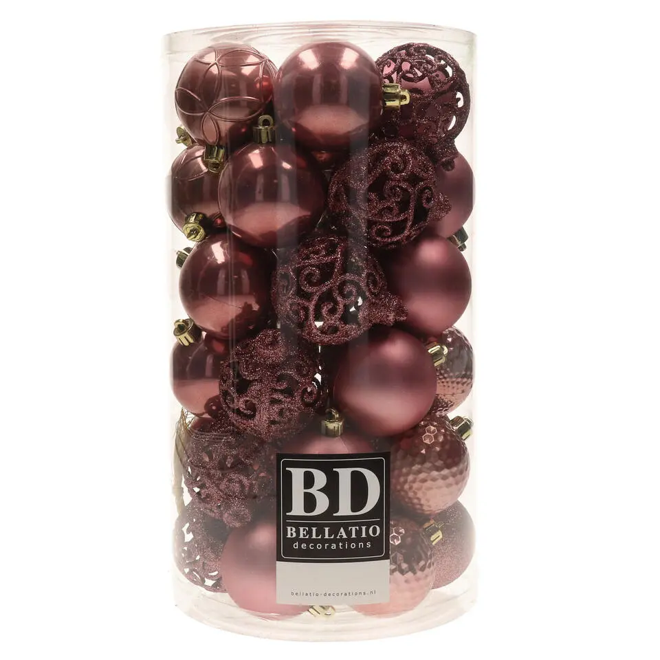 Bellatio Decorations kerstballen -37x -oudroze -6 cm -kunststof