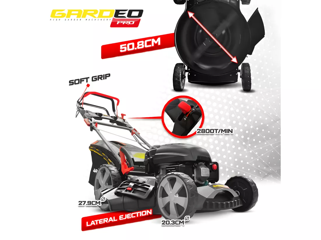 Tondeuse thermique autotractée 170.1cc - 50.8cm livrée avec 2 lames + mulching et éjection latérale - Gardeo Pro
