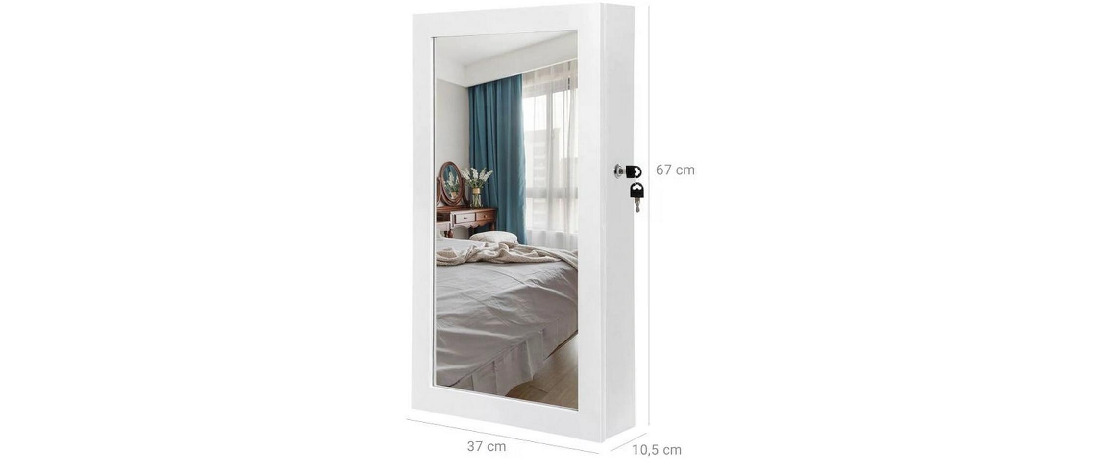 Schmuckhalter mit Spiegel WeissSchmuckschrank