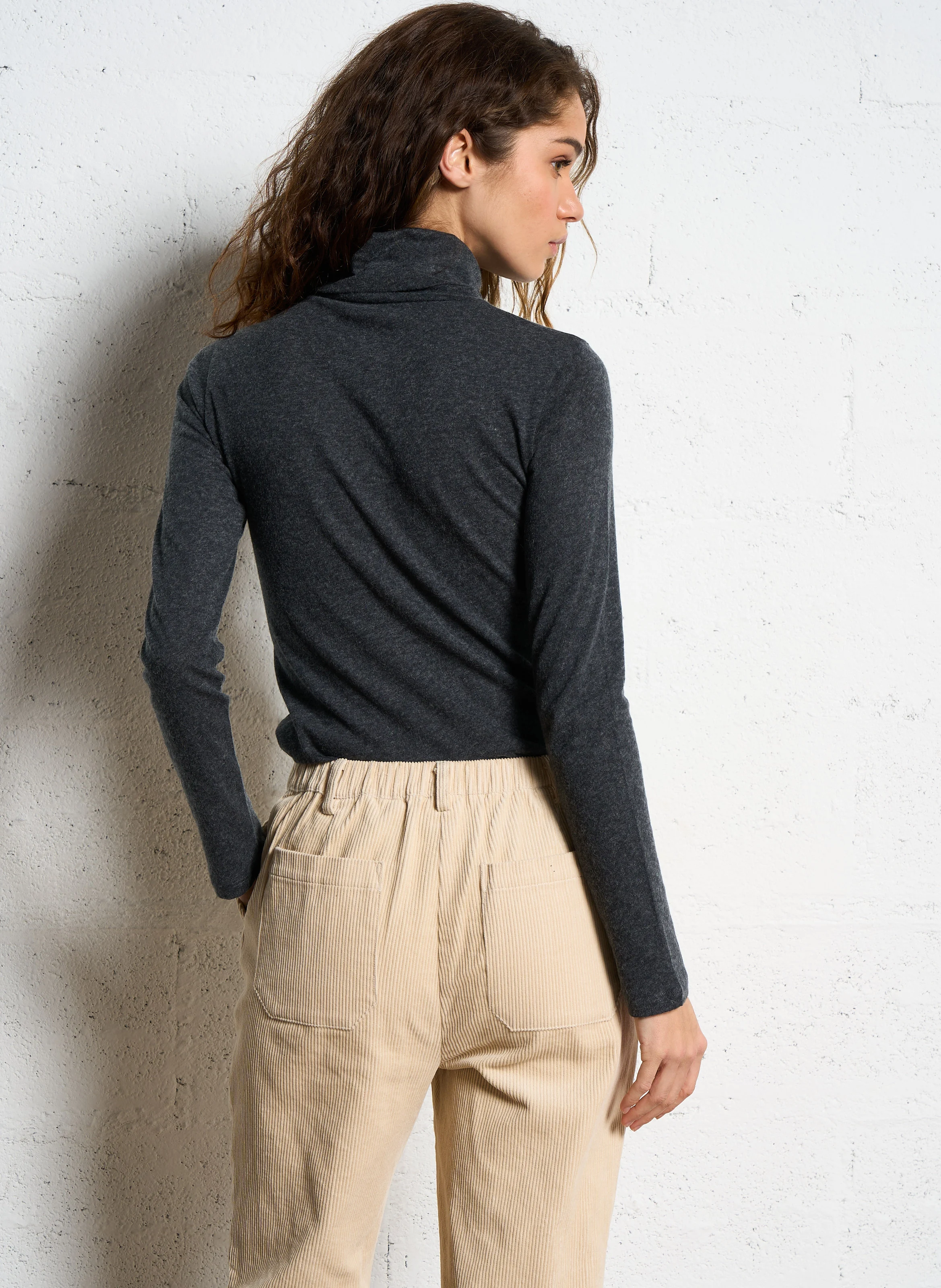 Tee-shirt col roulé en coton et cachemire | Gris