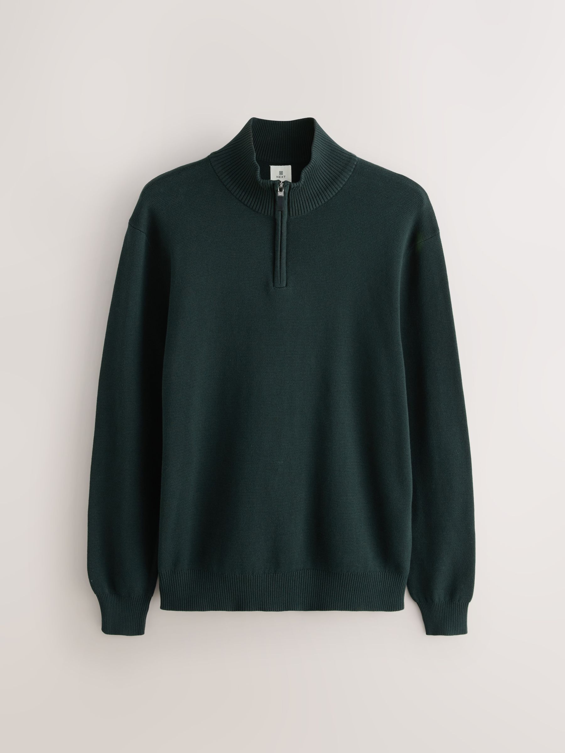 Donkergroen - Effen - Regular fit 100% katoenen premium trui met korte rits