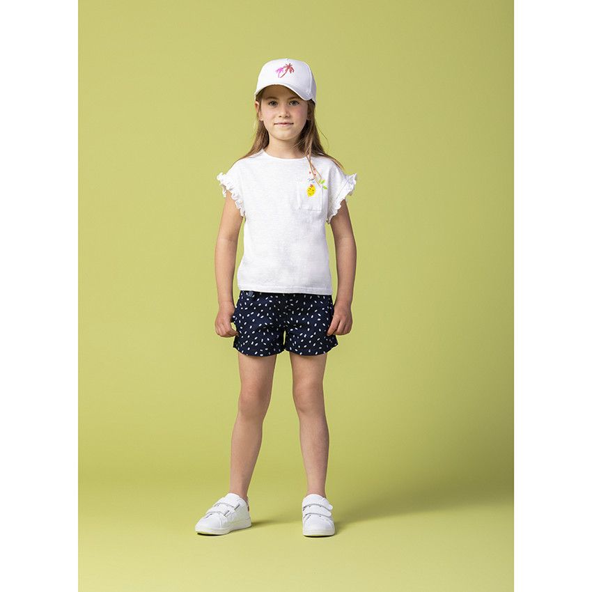 Short en toile imprimé à ceinture tressée - Bleu marine