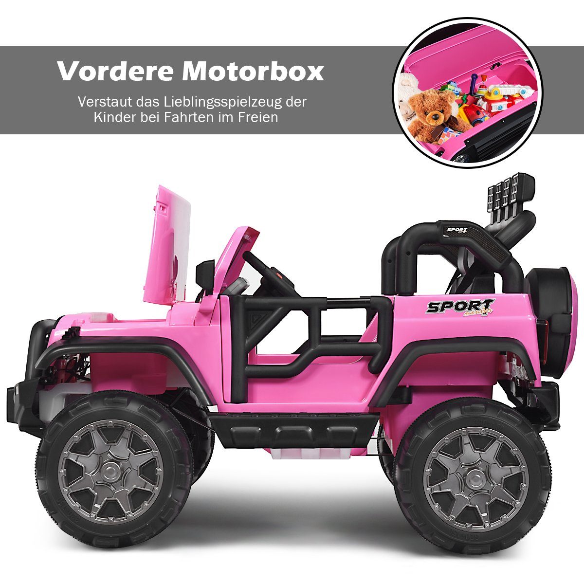 Jeep elétrico de 2 lugares com 3 velocidades, rosa