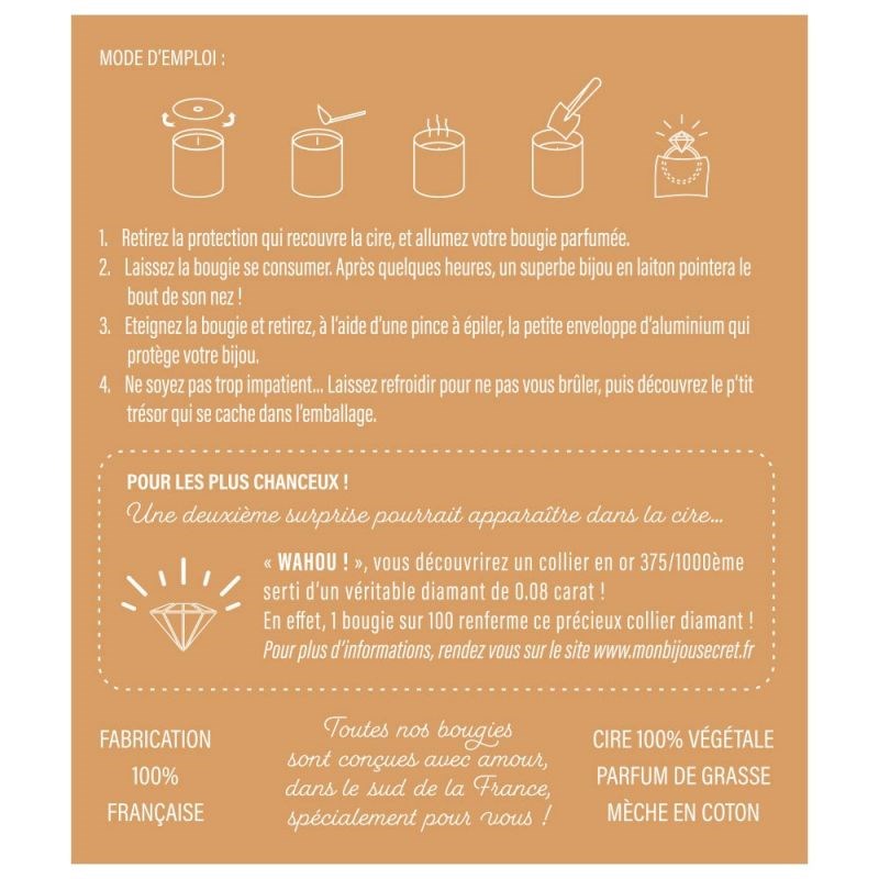 Bougie Bijou Collier argenté - Parfum Caramel gourmand - 40h