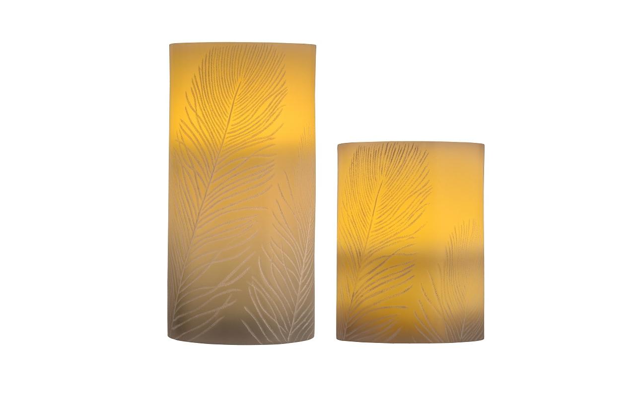 LED-Kerzen Set Cosy Feather, Ø 7.6 cm, Grau/Weiss, 2 Stk.LED-Wachskerze, 2er Set