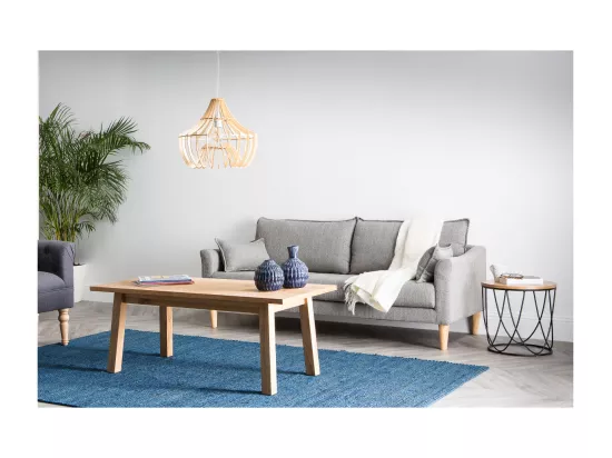 Canapé scandinave 3 places en tissu beige et bois clair KATE