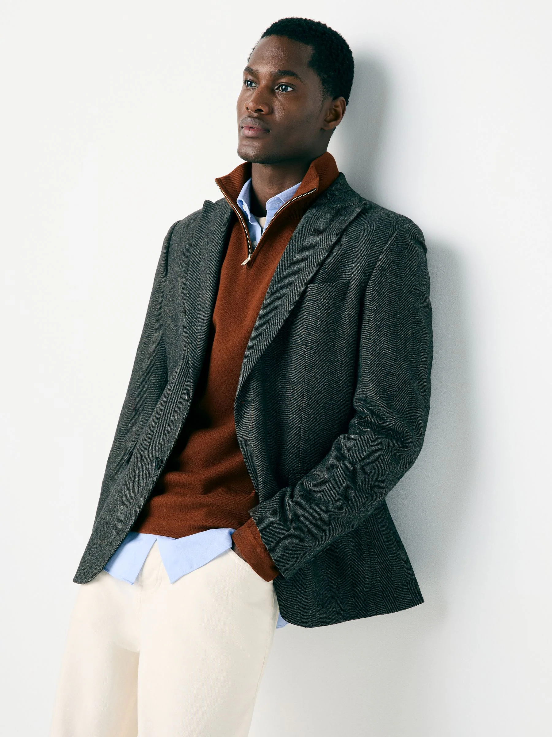 Roestbruin - Regular Fit Premium Mid Weight Zip Neck Jumper