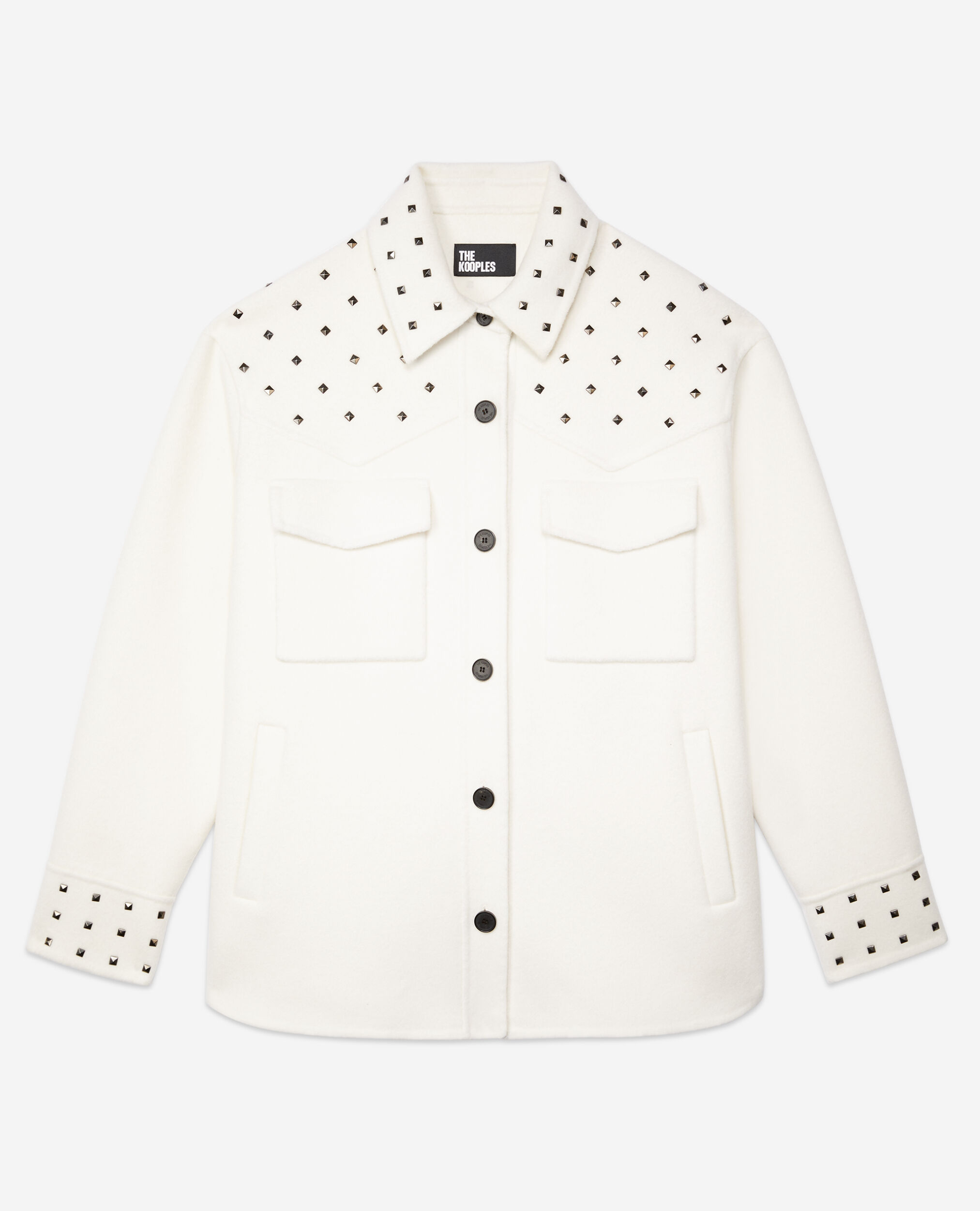 Ecru wool-blend overshirt-style jacket with studs