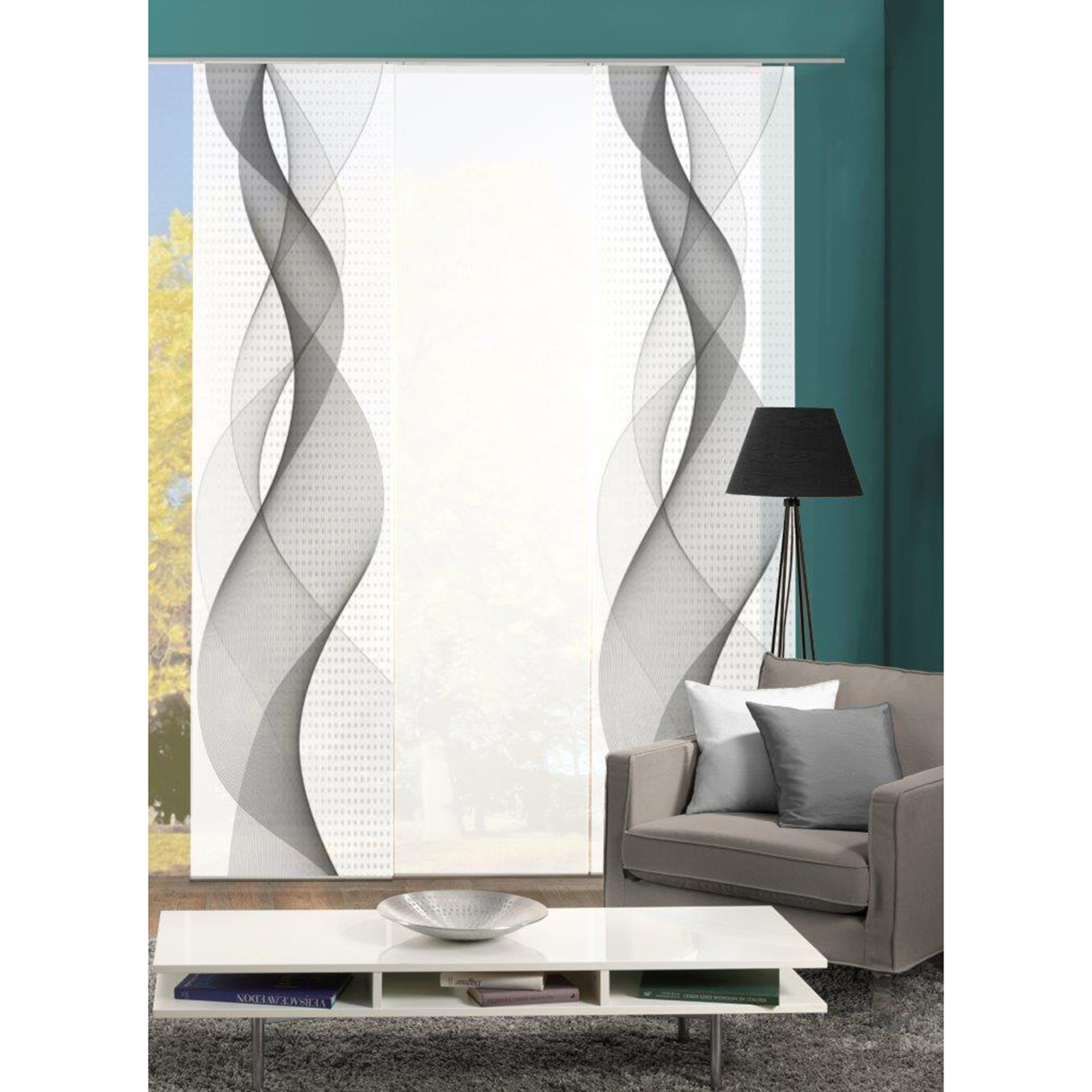 3-teiliges Schiebevorhang-Set OPALIA - grau - je 60x245 cm