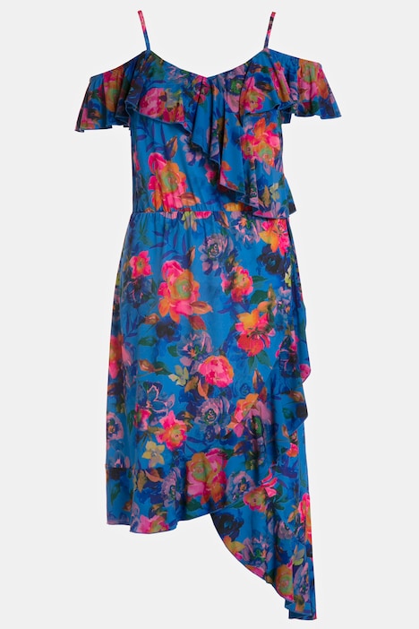 Midikleid, Off Shoulder, Blüten Print, Rüschen