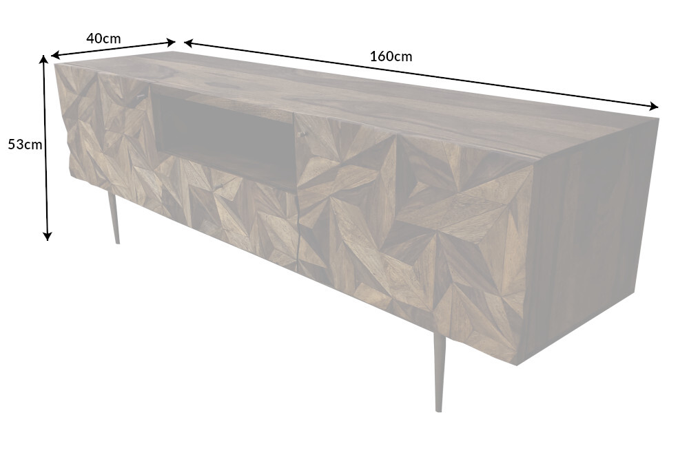 Massives TV-Board ALPINE 160cm braun Sheesham stone finish Metall matt gold