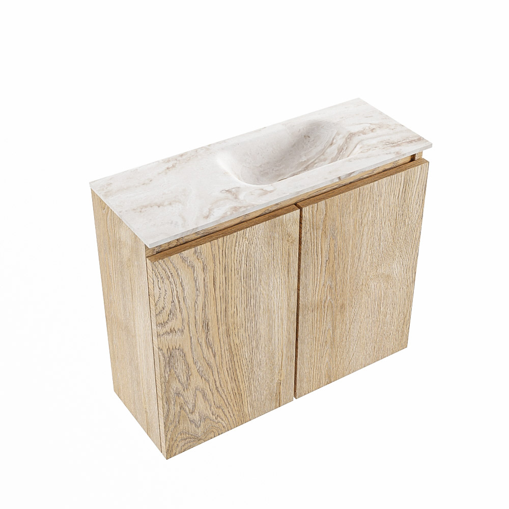 Mondiaz Ture DLux toiletmeubel 60cm washed oak met wastafel frappe rechts met kraangat