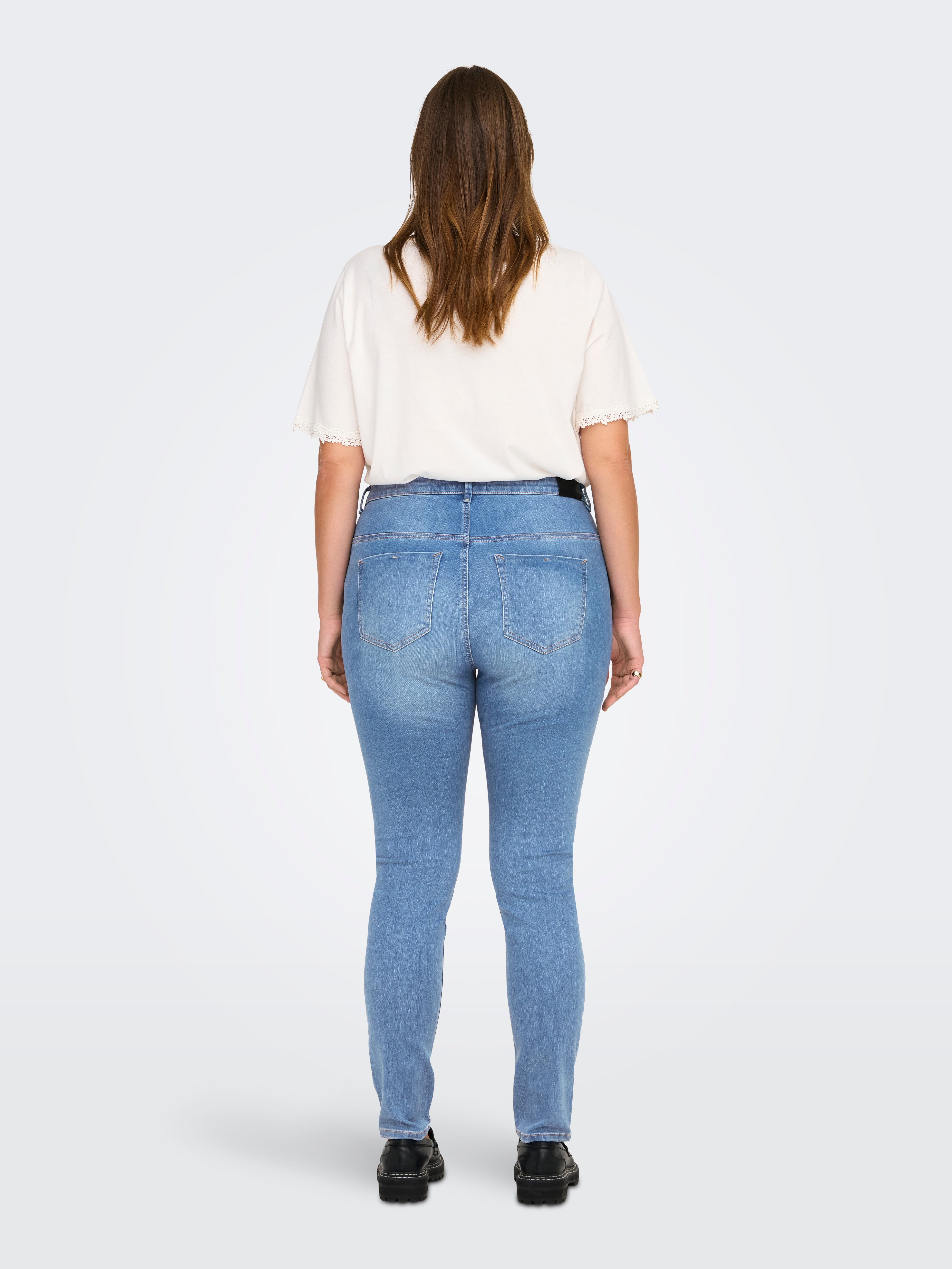 CARFOREVER Hohe Taille Skinny Fit Jeans Light Blue Denim
