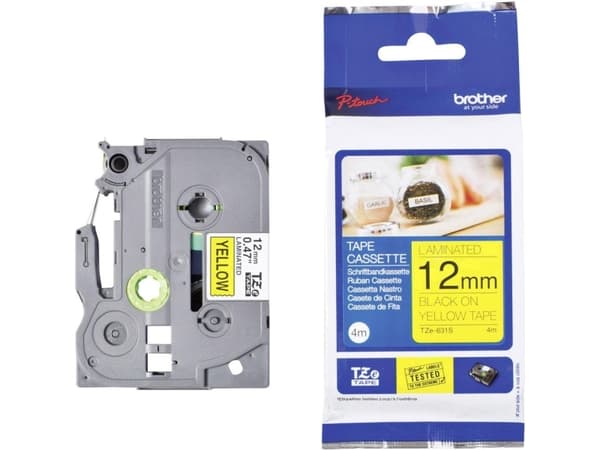 Brother TZe-631S - Svart på gult - Rull (1,2 cm x 4 m) 1 kassett(er) laminert teip - for Brother PT-D210, D600, H110; P-Touch PT-1005, D410, D450, D4