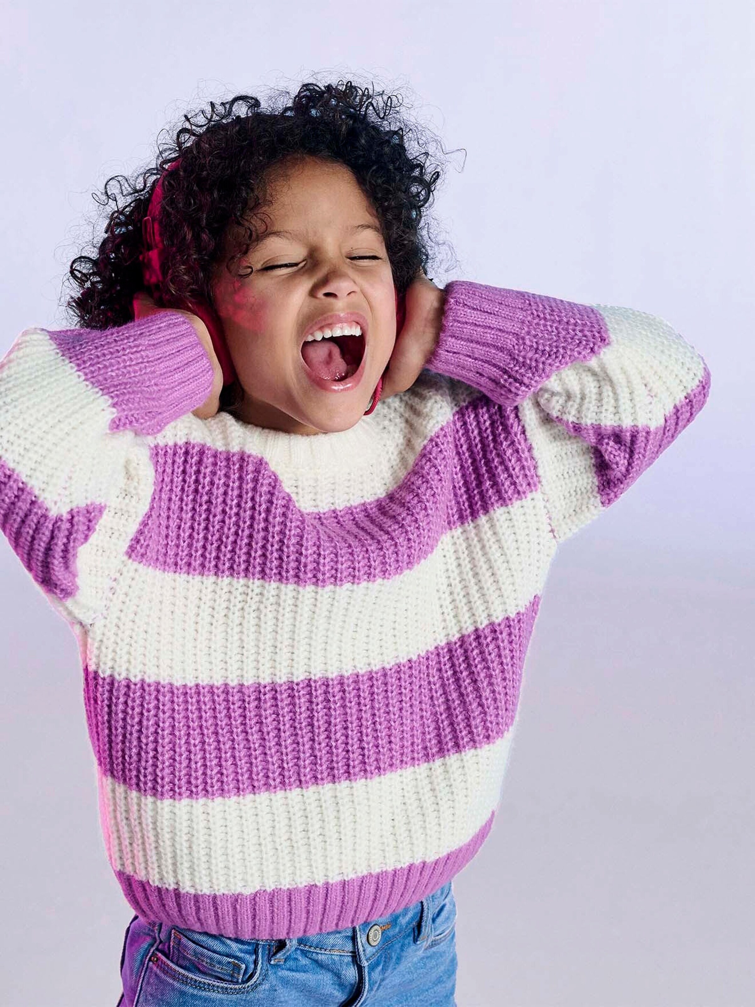 Vertbaudet Mädchen Pullover mit breiten Streifen wollweiß