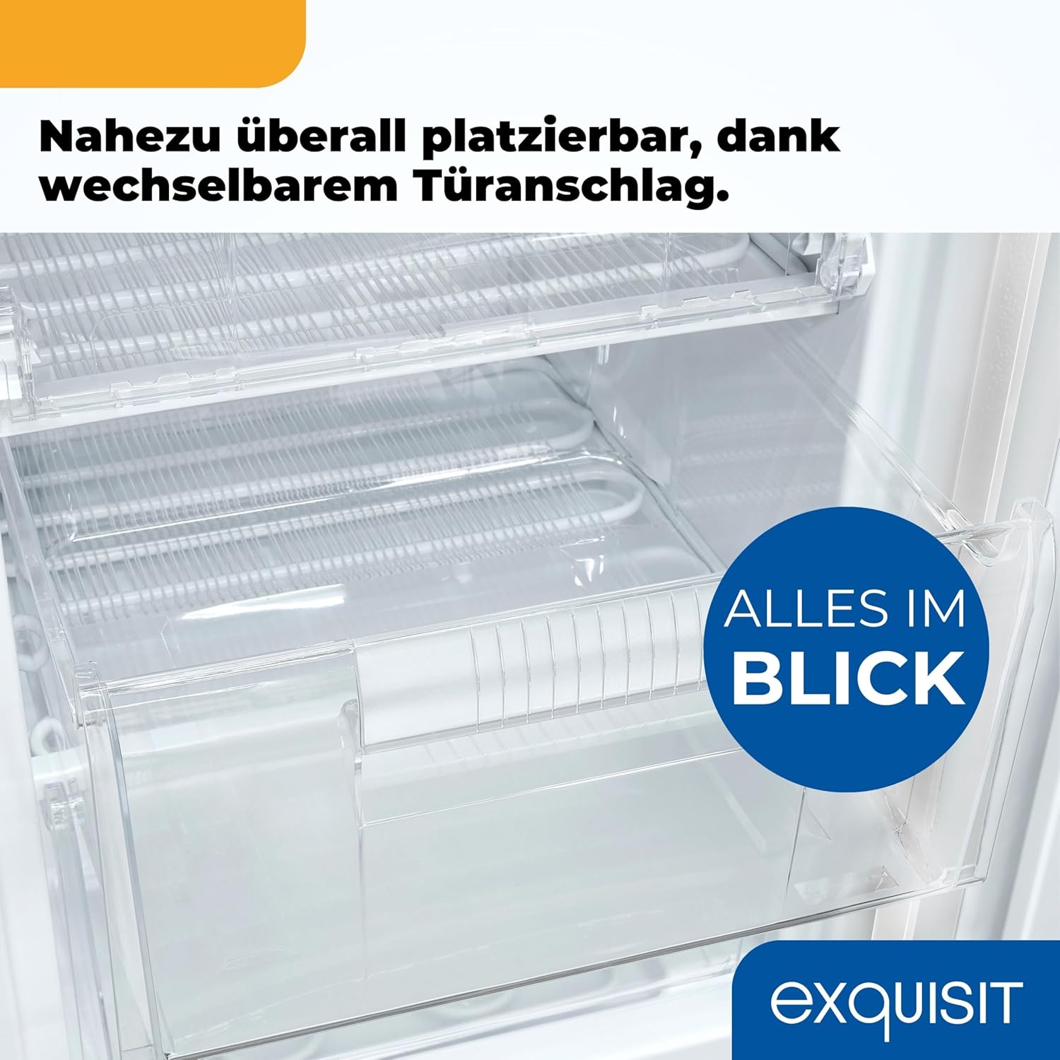 Exquisit Gefrierschrank, Tiefkühlschrank, 85 Liter, 3 Schubladen, Energieklasse C, 4-Sterne-Gefrierfach, Gefireschrank klein, GS581-051C weiß