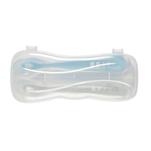 Lot de 2 cuillères 1er âge silicone avec boîte de transport Bleu - BEABA