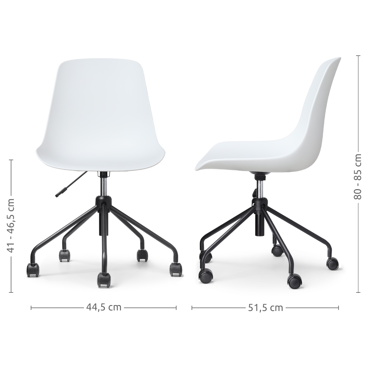 Nolon Nout-Pip Bureaustoelen Set van 2 - Wit - Zwart Onderstel
