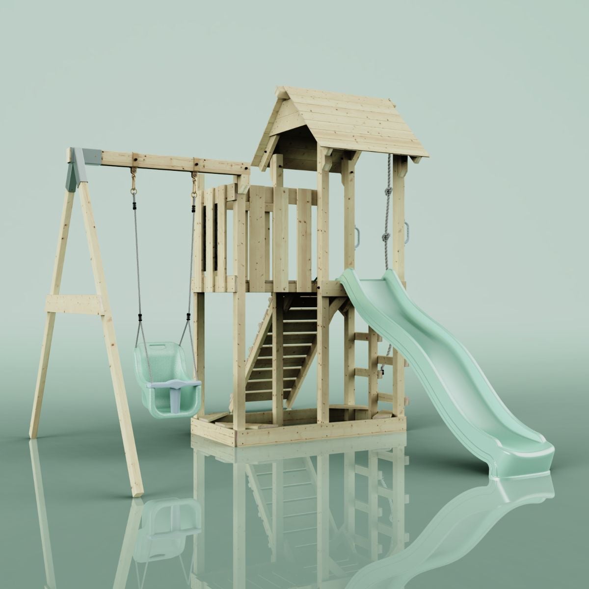 PolarPlay Bergen houten speeltoren in de kleur groen