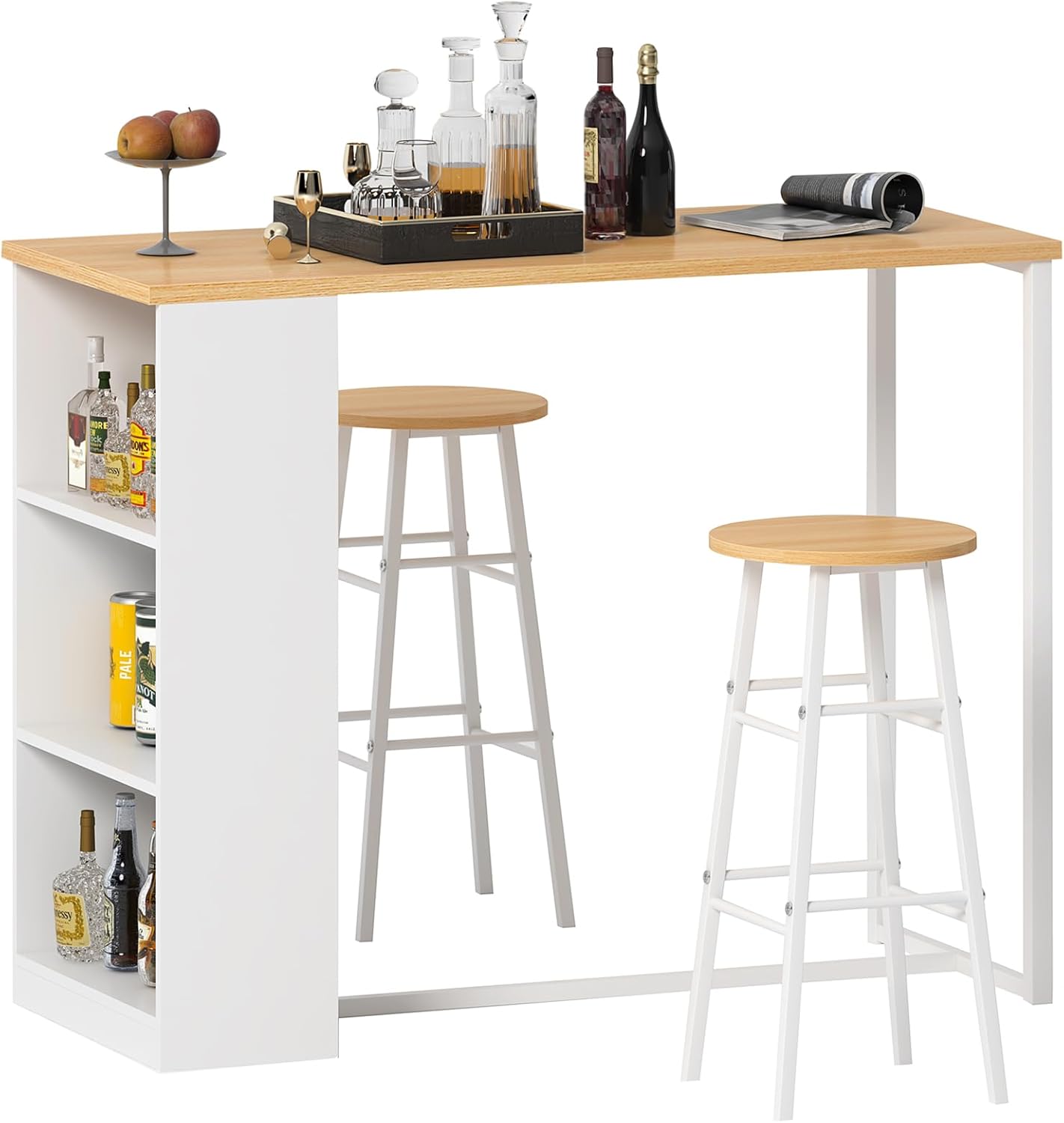 sogesfurniture Bartisch Beistelltisch Stehtisch Esstisch Küchentheke Bistrotisch Tresentisch mit 3 Regalfächern Stauraum, Metallgestell, 2 Hocker, 120x55x100 cm, BHEU-GCBG1022 FJ4667539