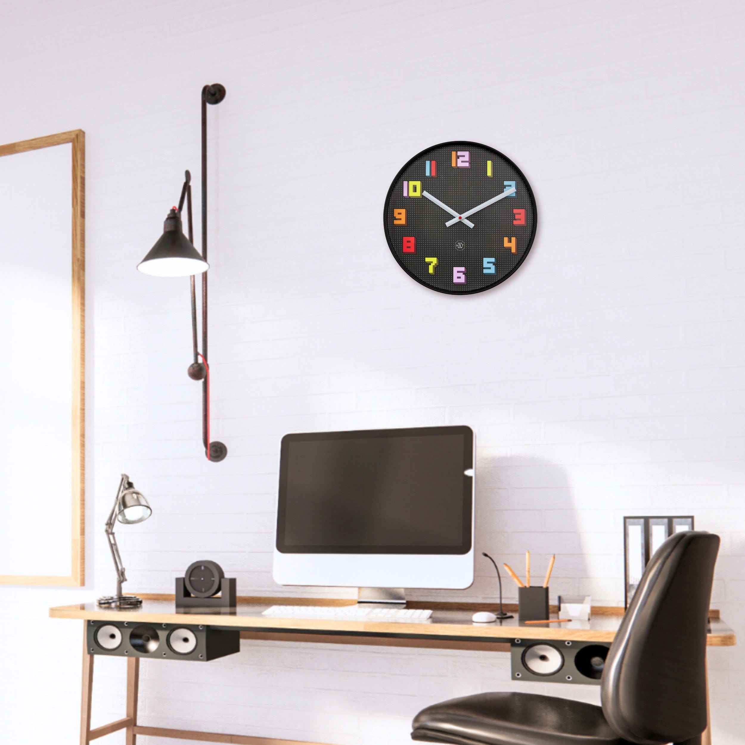 NeXtime - Wandklok 35cm - Stil - Zwart|Multikleur - ABS - nXt 'Game'