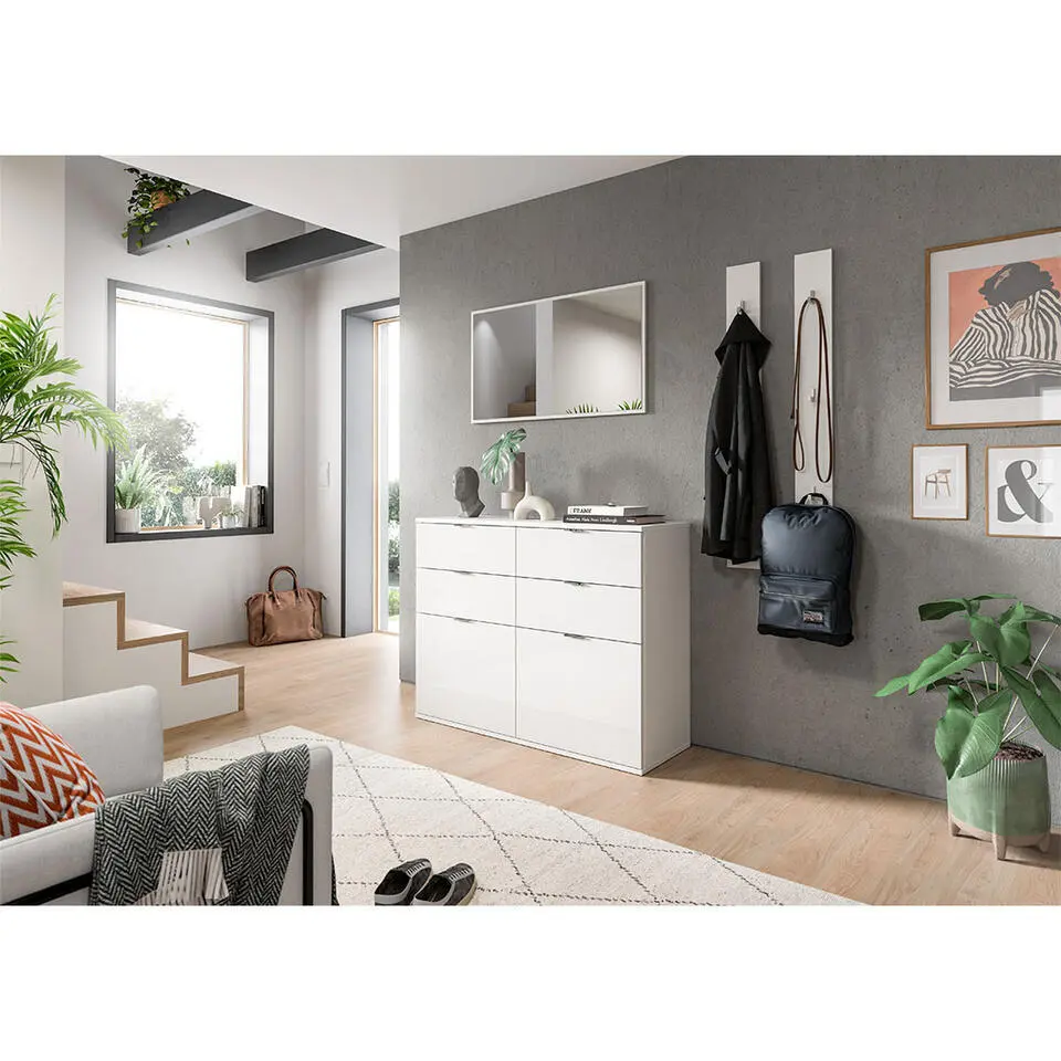 Hioshop ProjektX schoenenkast 4 laden 2 klepdeuren wit hoogglans