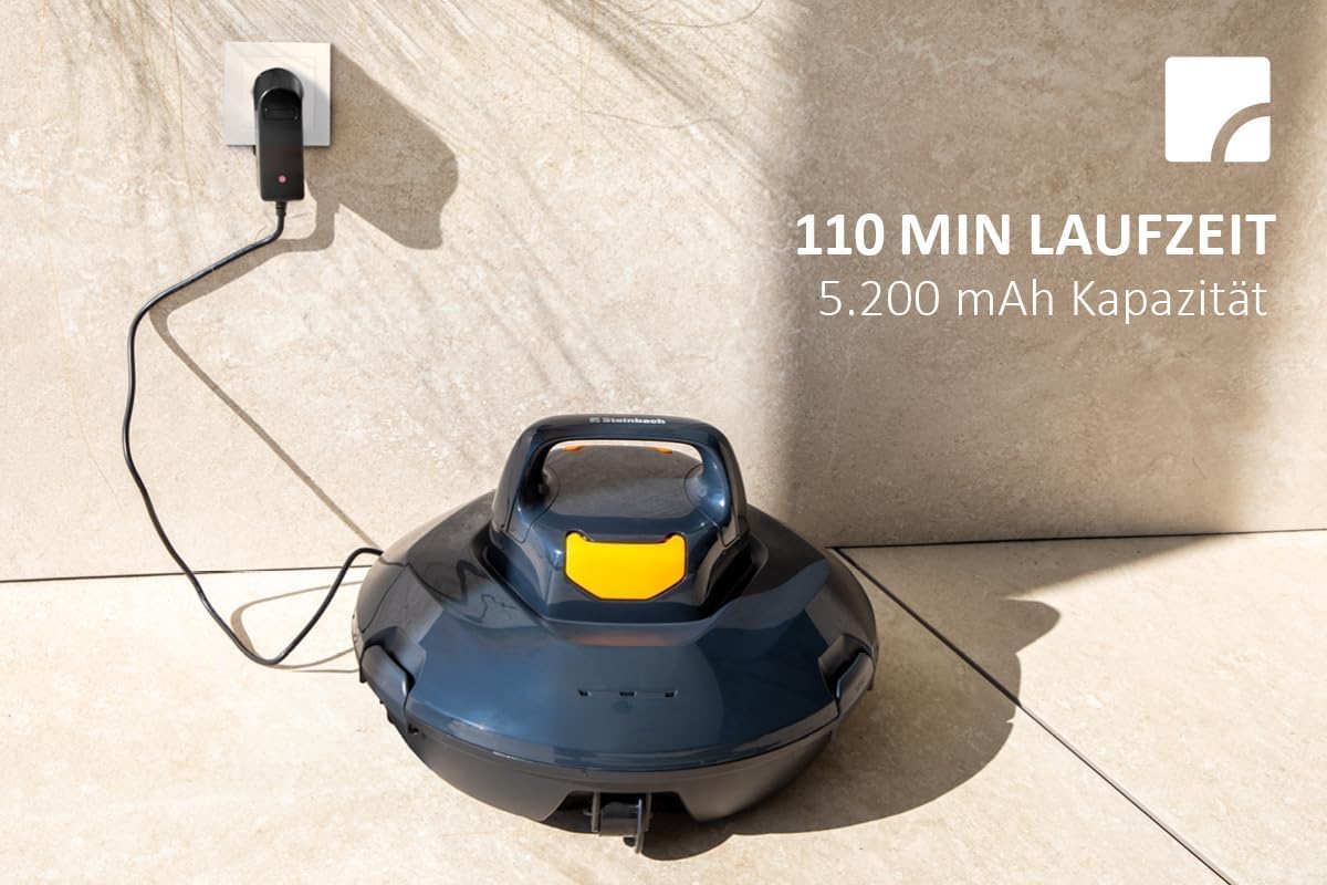 Steinbach Poolrunner ONE RXB 150 | Akku-Poolroboter für Becken bis 15m² | 110Min Laufzeit | 180μm Ultrafeinfilter | für kristallklares Wasser | kompakt & effizient | für Salzwasser geeignet