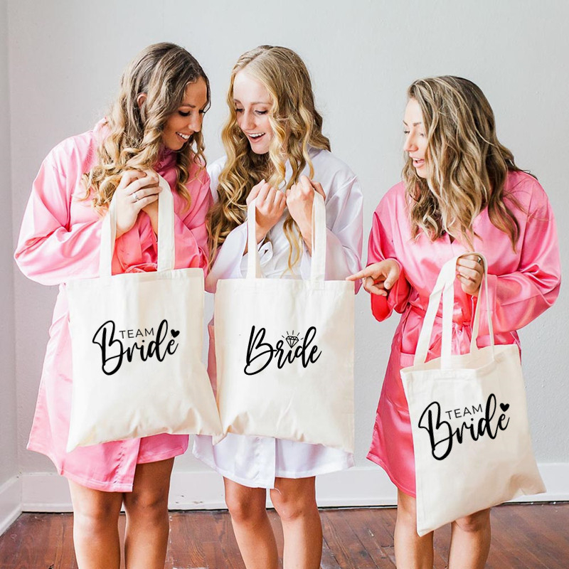 (27x33cm) Baumwolle Tragetasche Junggesellinnenabschied Tote Bag Bachelorette Party Accessoire - Team Bride