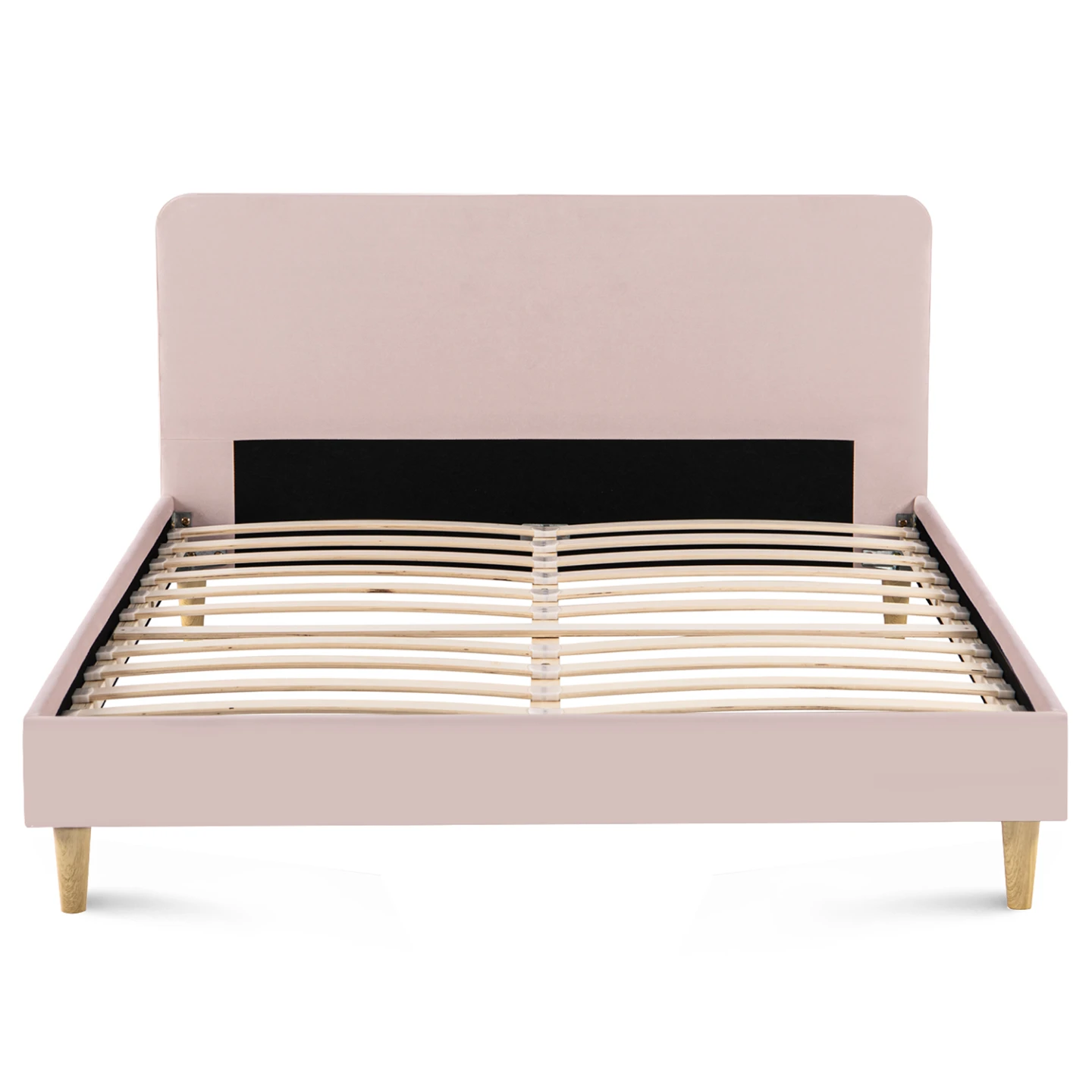 Lit double scandinave BALTA avec tête de lit et sommier 140 x 190 cm tissu rose clair effet velours