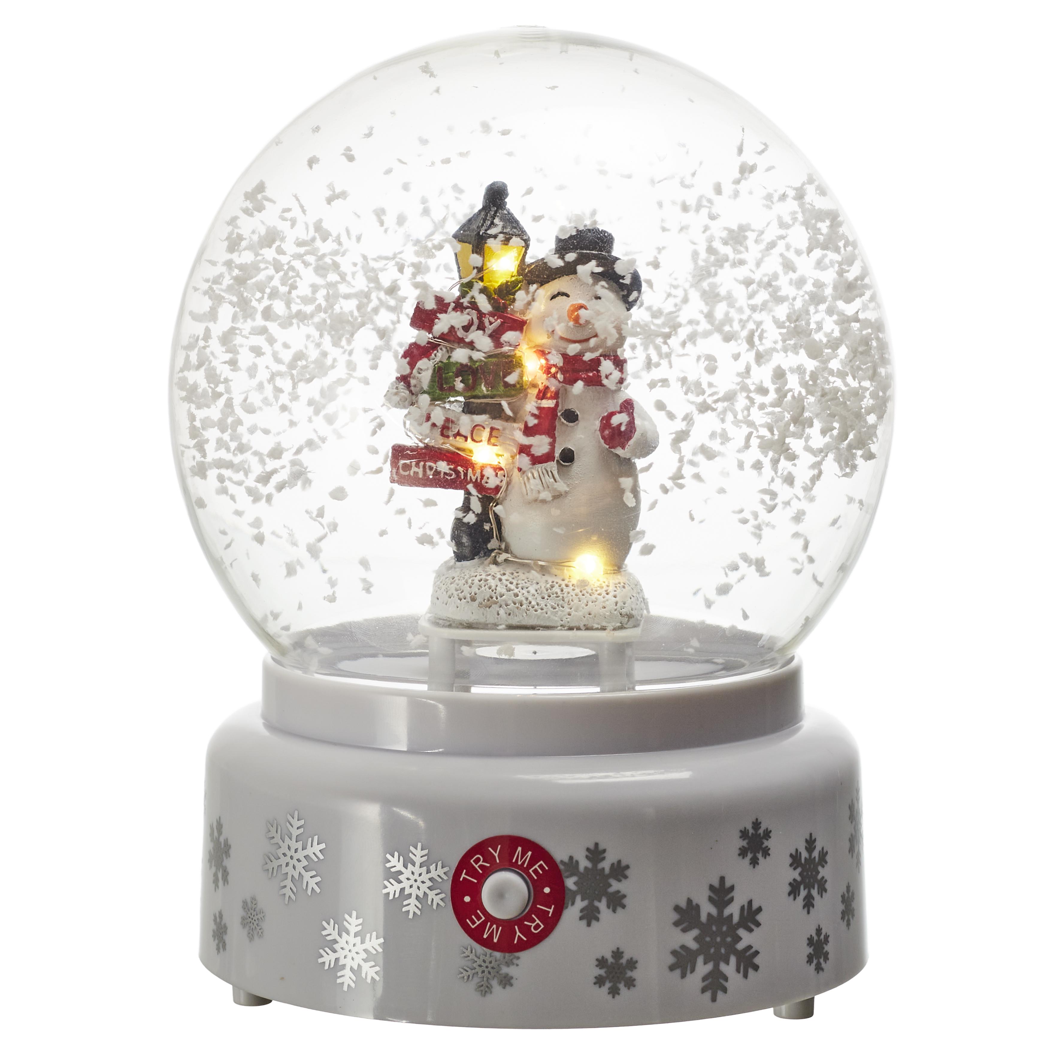 BOULE NEIGE MUSICALE LED BONHOMME NEIGE BLANC 13X18CM