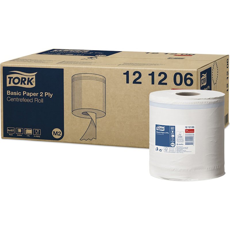 Bobine d'essuyage à dévidage central Tork M2 Wiper 320 blanche - Carton de 6