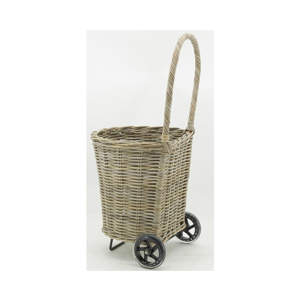 Chariot à bûches en rotin gris droit