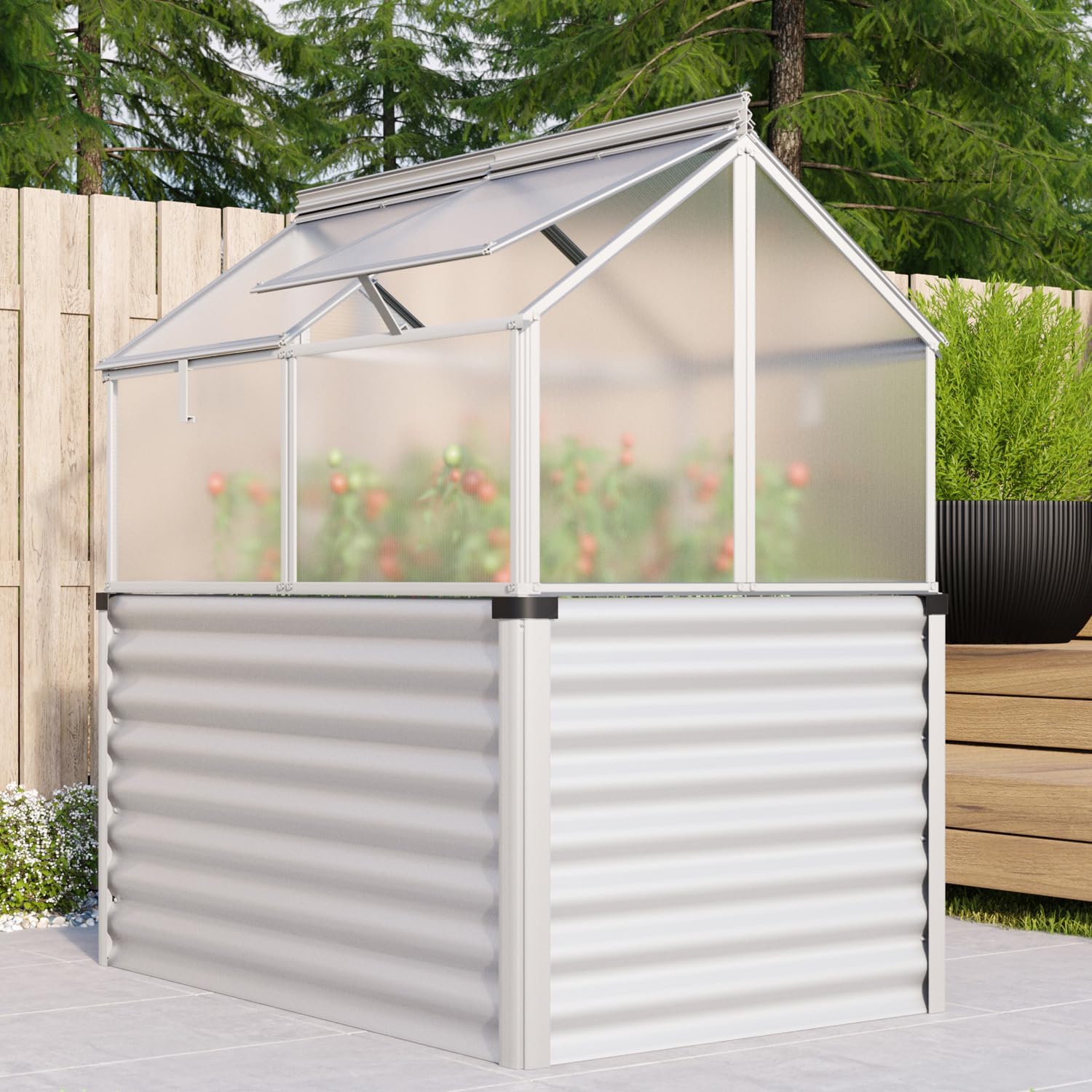 Vitavia Hochfrühbeet Paris | Hochbeet & Frühbeet in Einem | Aluminium Eloxiert | 4 mm Hohlkammerplatten | Wetterfest, Verstellbare Dachfenster & Abnehmbarer Aufsatz | Optimale Wachstumsbedingungen